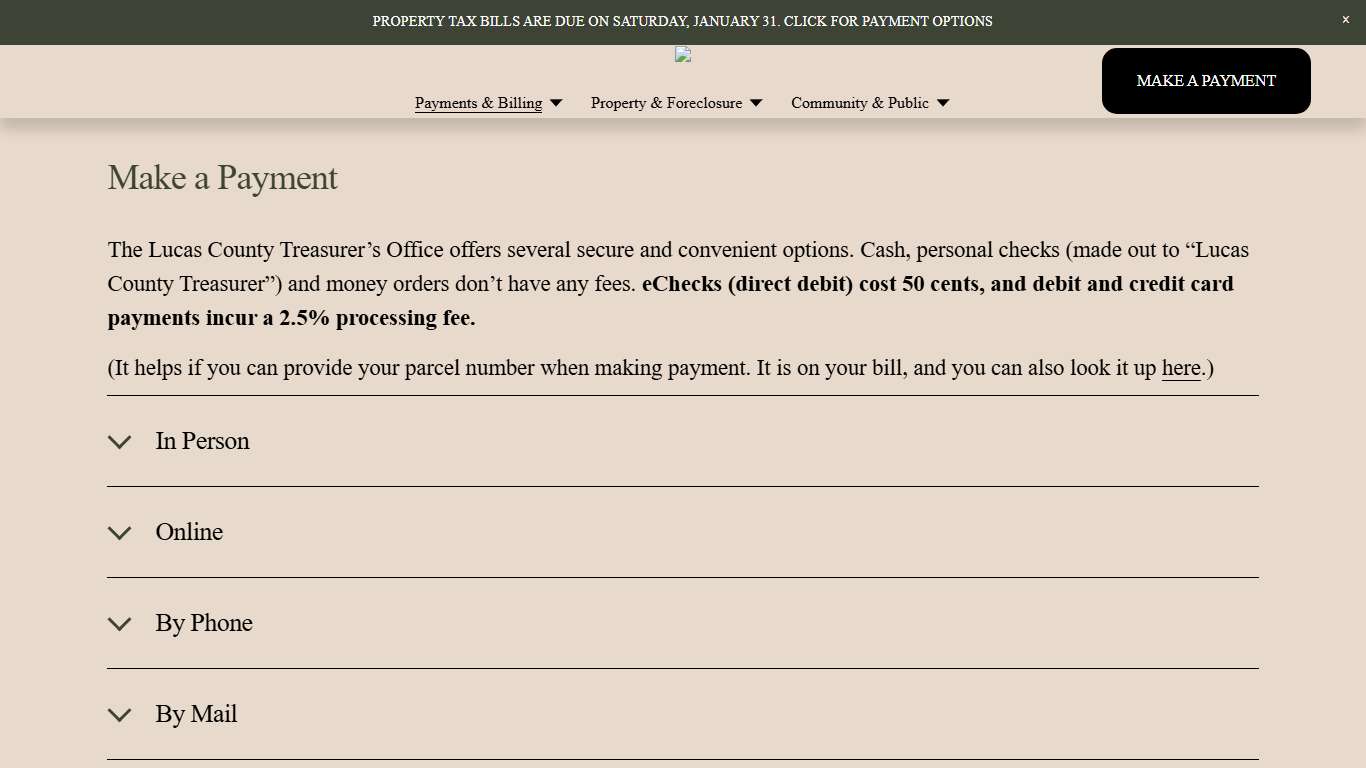 Lucas County Treasurer's Office Make a Payment